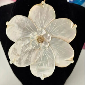 Large Mother of Pearl Flower Pendant with Gold-Tone Center - Statement Piece